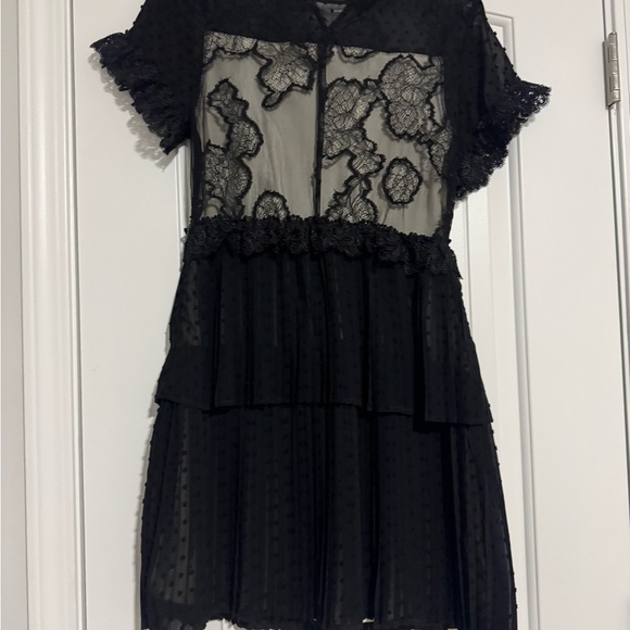Anthropologie Foxiedox Mini Dress Maisie Black Tiered Goth Lace Crochet  Small - Picture 4 of 7